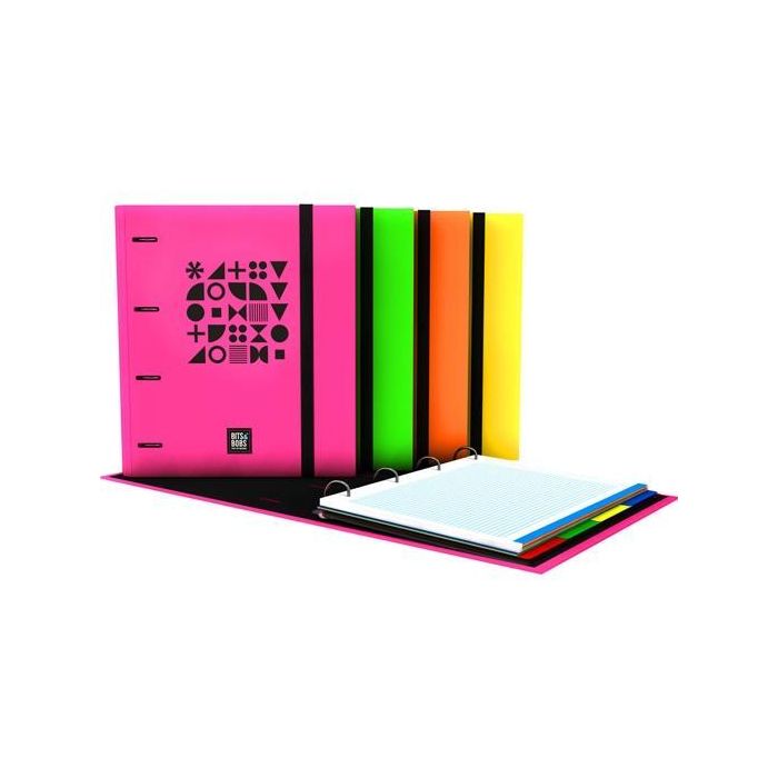 Grafoplás Carpebook Forrado 4D 35mm Din-A4 B&B Flúor Surtido con Goma Elástica y 100 Hojas Cuadriculadas 90g/m²