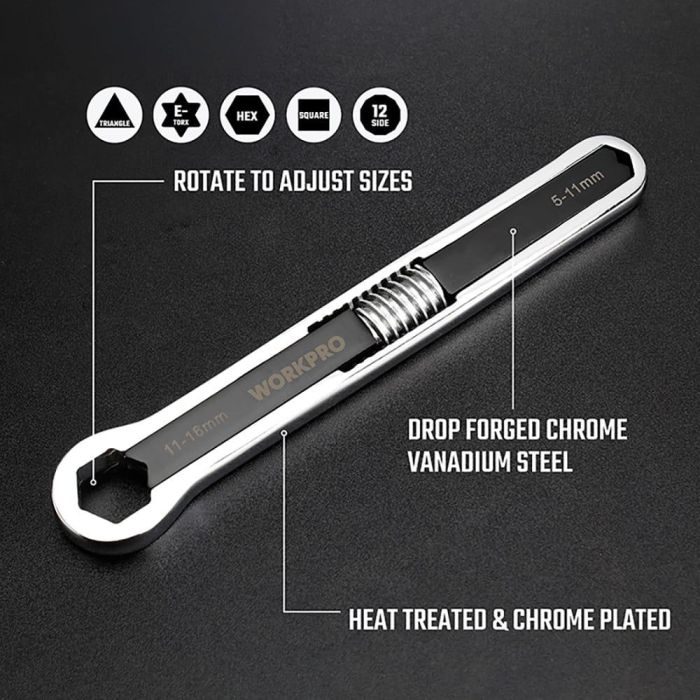 Llave ajustable universal 5 - 16 mm, métrica y sae 6 Llave ajustable universal 5 - 16 mm, métrica y sae 6