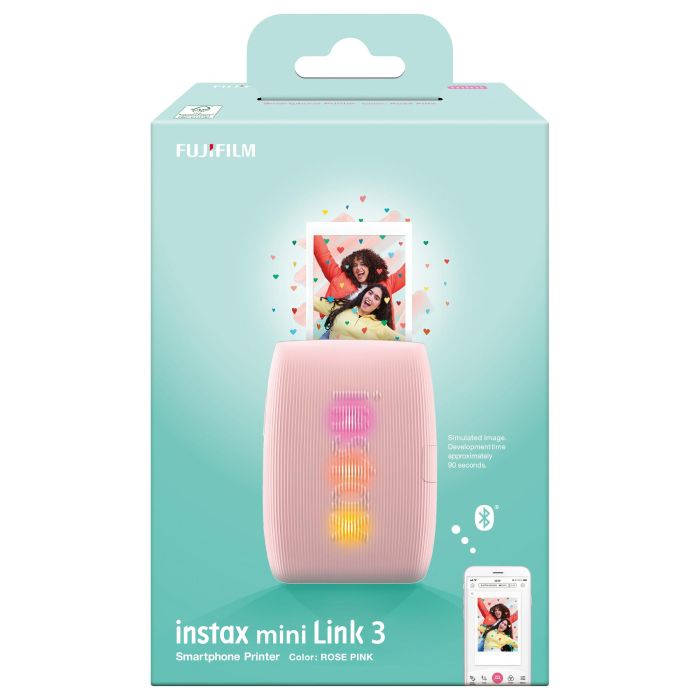 Fujifilm Instax Mini Link 3 - Impresora de fotos instantáneas compacta, conexión inalámbrica, efectos AR, modo collage, USB-C, impresión desde vídeo, ideal para selfies