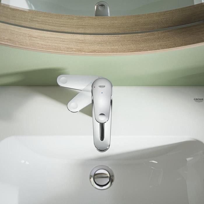 Grohe 24328001 Mezclador monomando de lavabo Swift, Cromo, Talla M, Apertura agua fría, Ahorro de agua, Extraíble y desagüe 2