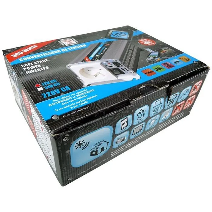 Htc Equipement Convertidor 300W 12V / 220V con Toma USB y Arranque Suave