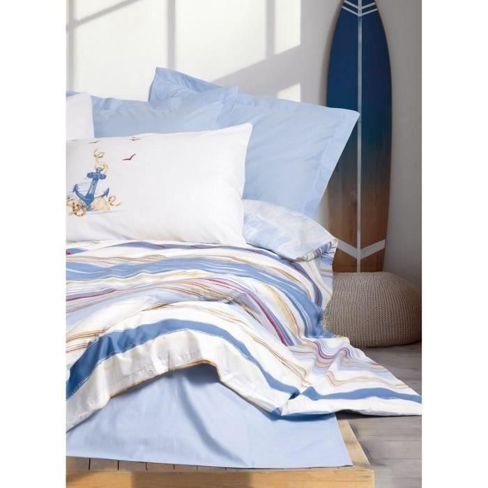 Juego de cama - 1 funda nórdica 220x240 cm + 2 fundas de almohada 60x60 cm - 100% algodón - Azul 2 Juego de cama - 1 funda nórdica 220x240 cm + 2 fundas de almohada 60x60 cm - 100% algodón - Azul 2