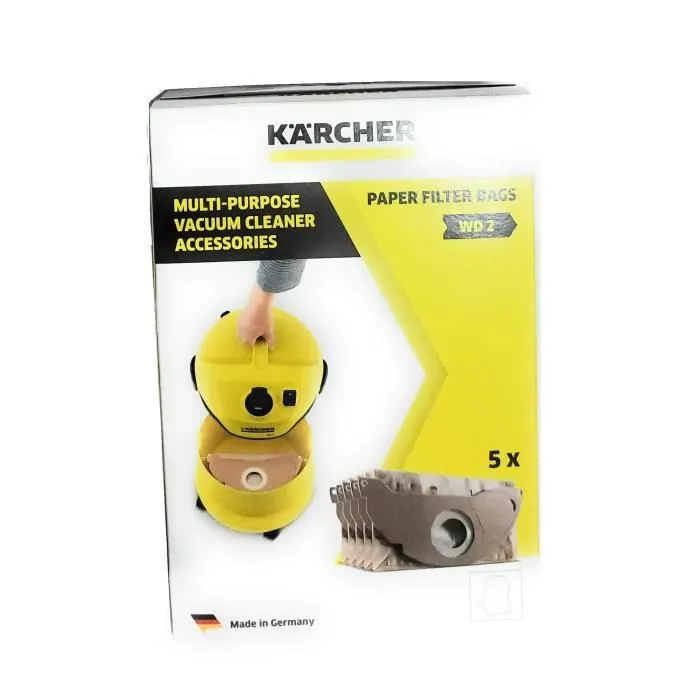 KÄRCHER Bolsa de filtro de papel, paquete de 5, compatible con modelos WD2200 / A2003 / 2004 / 2054Me 5