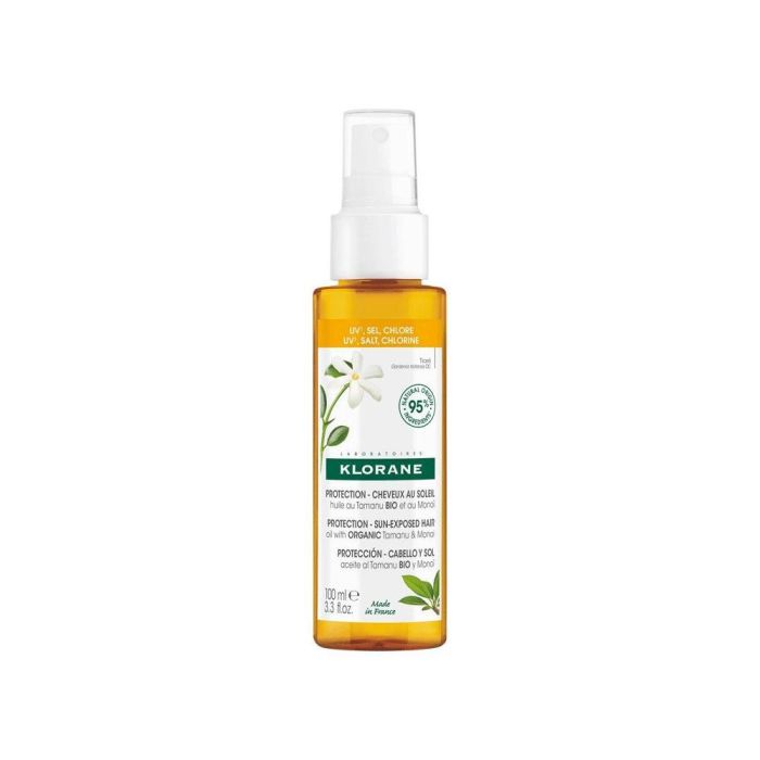 Klorane Polysianes Monoï y Tamanu BIO Aceite Capilar Protección Solar UV Cabello Nutritivo Reparador Brillo Suavidad Sin Aclarado Spray 100 ml