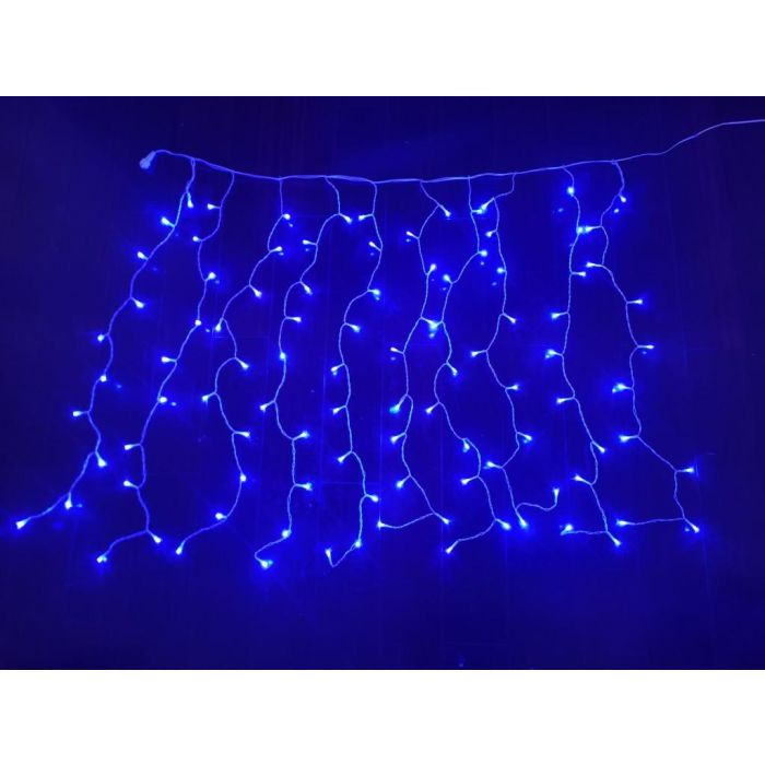 DKD Home Decor Luces de Navidad Cortina LED Moderna Azul 100 Bombillas 5mm IP44 Exterior 100x100 cm con 3m de Cable