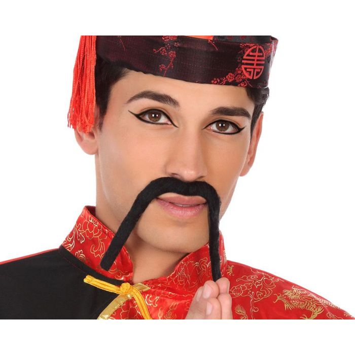 Bigote Negro Largo Estilo Chino Para Disfraz Tradicional - Accesorio para Adultos