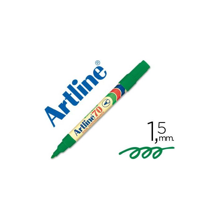 Rotulador Artline Marcador Permanente Ek-70 Verde Punta Redonda 1.5 mm Papel Metal Y Cristal 12 unidades