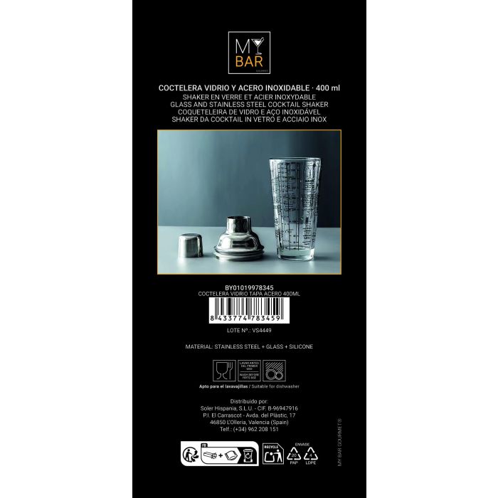 Coctelera de Vidrio con Tapa de Acero 400 ml My Bar - Inde (12 Unidades) 5 Coctelera de Vidrio con Tapa de Acero 400 ml My Bar - Inde (12 Unidades) 5