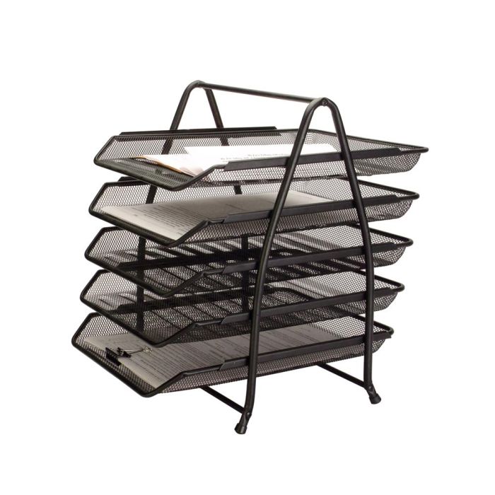 Bandeja Sobremesa Metalica Q-Connect Kf18474 Rejilla Negro 5 Bandejas Movibles 350x275x375 mm 2