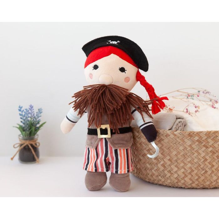 KioKids Peluche Pirata Aventurero de Tela Multicolor 33 cm. Juguete de Poliéster Suave y Auténtico para Fomentar Juegos de Roles en Niños +10 Meses