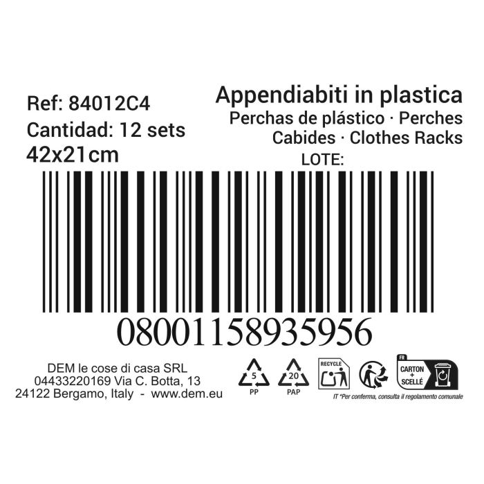 Set 4 Perchas Plast. 42X21Cm "Rainbow" (12 Cajas) 1