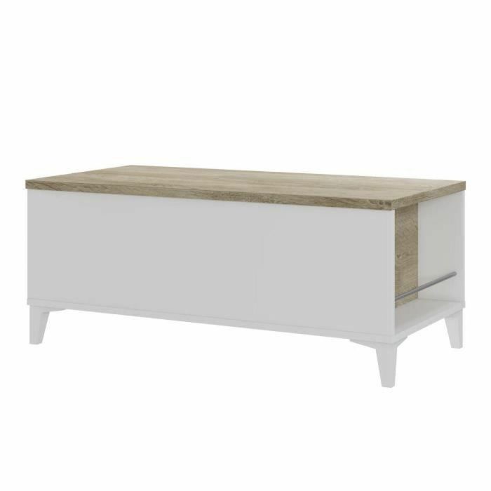 Mesa de centro con tapa elevable - Roble y decoración blanca - L 100 x P 50/72 x H 42/55 cm 12