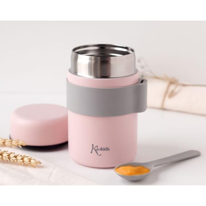 KioKids Termo Papillero Acero Inoxidable 500 mL con Cuchara Rosa Mantiene Temperatura 12h Ideal Niños +0 Meses 1