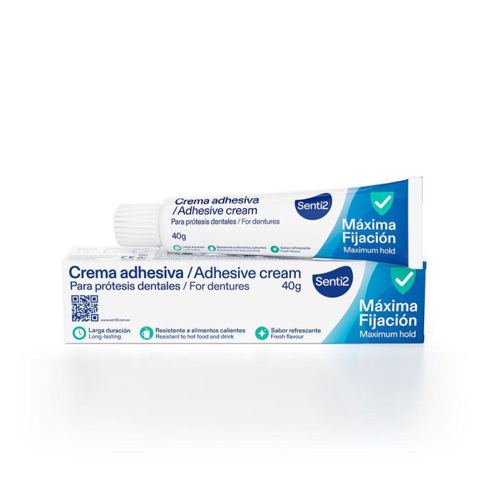 Senti2 Crema Adhesiva para Prótesis Dentales - Fijación Extrafuerte y Confort Duradero hasta 12 Horas, 40g 1