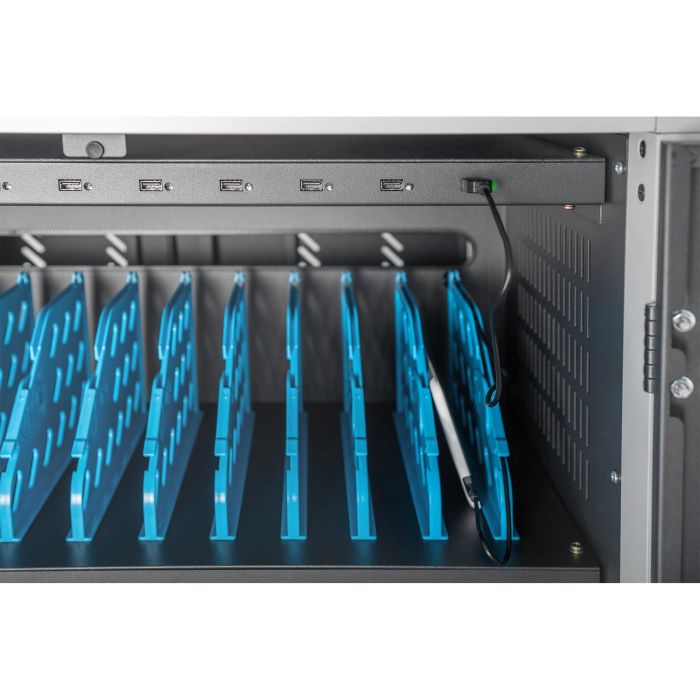 Digitus Armario de Carga Móvil para 30 Notebooks/Tablets hasta 15.6", Sincronización de Datos, UV-C, USB-A, Carro de Gestión y Carga, Negro 1