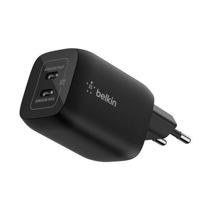 Belkin 745883925216 Cargador de Pared Doble USB-C de 65W para Nintendo Switch 2, Color Negro