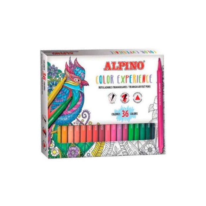Alpino Rotuladores Color Experience Triangulares Punta 2,3 mm, Estuche 36 Unidades - Ideales para Colorear, Lettering y Bullet Journal