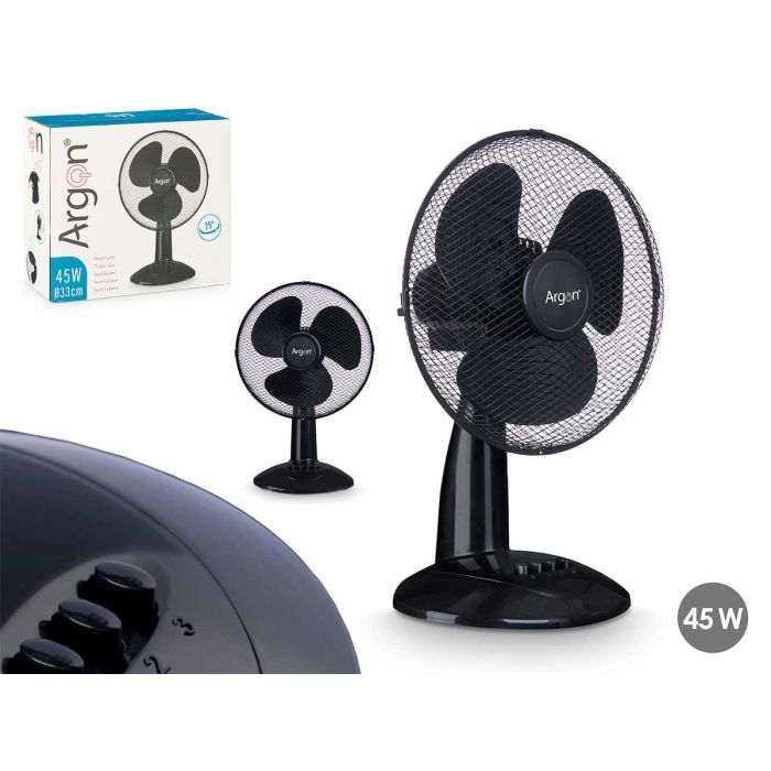 Ventilador de Mesa Negro Argon 45W - 27x51x33.5 cm, 3 Velocidades, Giro 75º Ventilador de Mesa Negro Argon 45W - 27x51x33.5 cm, 3 Velocidades, Giro 75º