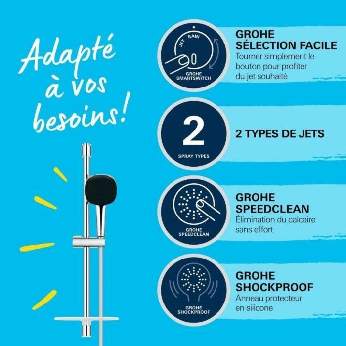 GROHE Vitalio Comfort 110 26929001 GRO4005176767685 - Set de Ducha con Rociador de 2 Chorros, Barra, Flexo y Estante - Ahorro Agua Cromo 1 GROHE Vitalio Comfort 110 26929001 GRO4005176767685 - Set de Ducha con Rociador de 2 Chorros, Barra, Flexo y Estante - Ahorro Agua Cromo 1