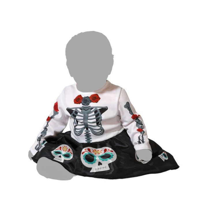 Disfraz Vestido Esqueleto Mexicano Poliéster para Niña Bebé 12-24 Meses Color Blanco con Falda Corta y Detalles Día de Muertos para Halloween 2 Disfraz Vestido Esqueleto Mexicano Poliéster para Niña Bebé 12-24 Meses Color Blanco con Falda Corta y Detalles Día de Muertos para Halloween 2