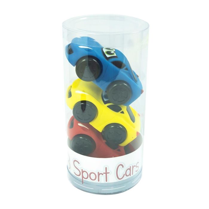 Tachan Pack 3 Coches Deportivos Juguete Blando Goma Ligero Colores Rojo Amarillo Azul +12 Meses 2