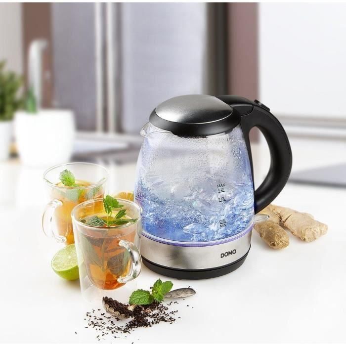 Hervidor de cristal - DOMO - DO9218WK - 2200 W - 1,2 L - Base giratoria - Jarra de cristal 4 Hervidor de cristal - DOMO - DO9218WK - 2200 W - 1,2 L - Base giratoria - Jarra de cristal 4