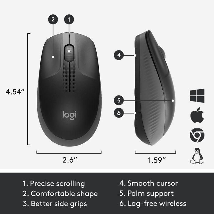 Logitech M190 Ratón Inalámbrico RF Full-Size Ergonómico 1000 dpi, Batería 18 Meses, para Manos Medianas/Grandes 10