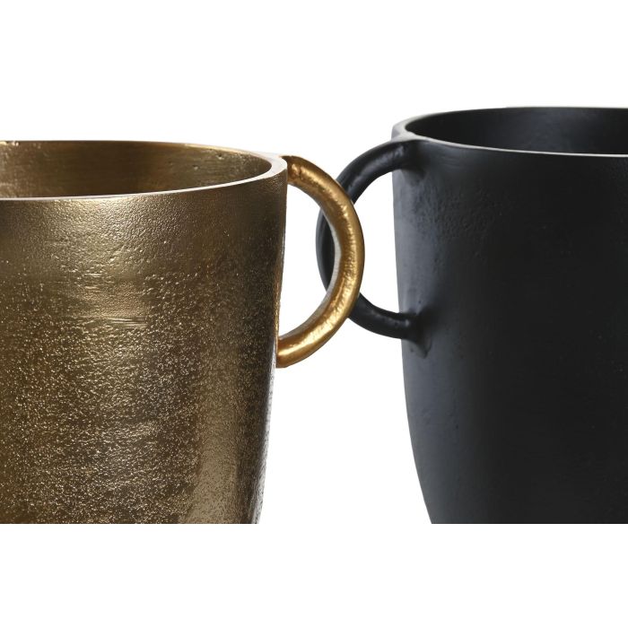 DKD Home Decor Jarrón Moderno Negro Dorado Aluminio 2 Unidades 16 x 29 x 23 cm 1