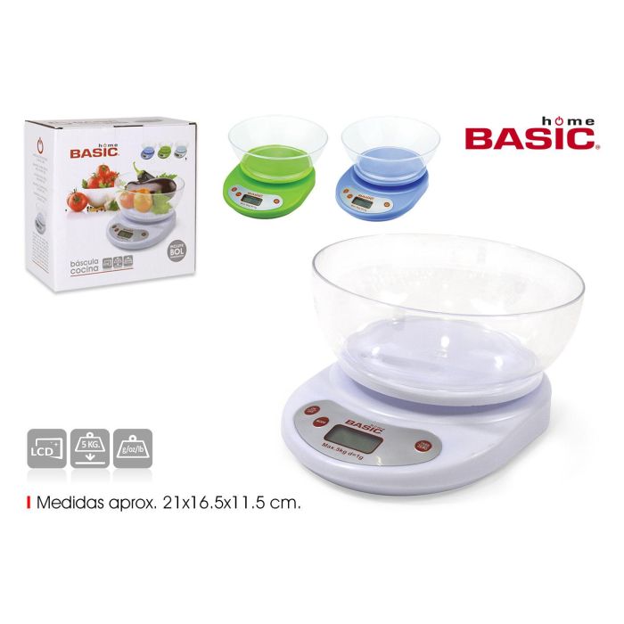 Báscula de Cocina Digital Basic Home 5 kg con Bol (6 Unidades) Báscula de Cocina Digital Basic Home 5 kg con Bol (6 Unidades)