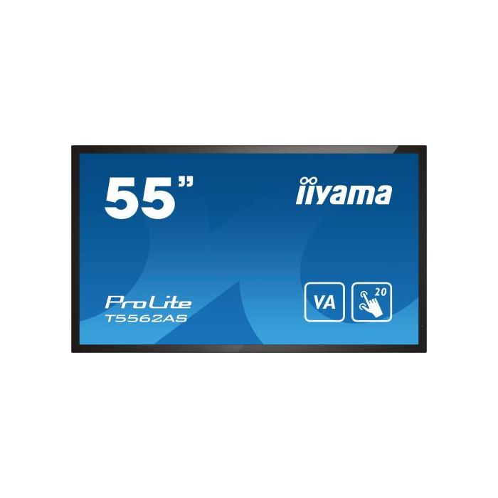 Monitor Iiyama 55" 4K 20P Tactil Ips (T5562AS-B1) 3840X2160 / Operacion 24/7 / Hdmix3 / Horizontal y Apaisado / 420Cd/M2, 1200:1, 8Ms, Usb Touch Interface, Rs232C / 16Gb Emmc / 2G Ram / 1Gb Embedded / Sd Card Slot / Eshare / Vesa 200 Mm