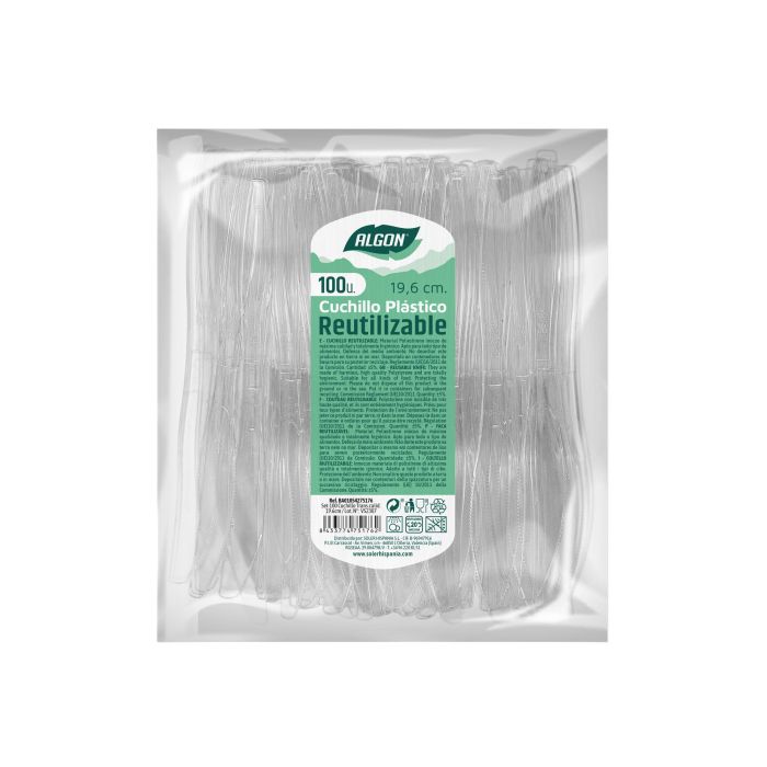 Set de 100 cuchillos medianos transparentes de 19.6 cm Algon (10 Cajas) 1 Set de 100 cuchillos medianos transparentes de 19.6 cm Algon (10 Cajas) 1