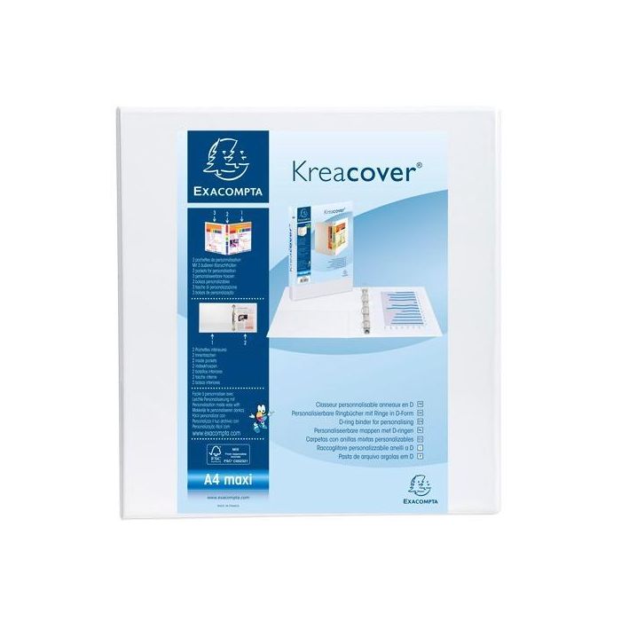 Exacompta Carpeta 4 Anillas Mixtas 60 mm Kreacover Forrada Pp A4+ Personalizable 3 Bolsos Exteriores Blanco Exacompta Carpeta 4 Anillas Mixtas 60 mm Kreacover Forrada Pp A4+ Personalizable 3 Bolsos Exteriores Blanco