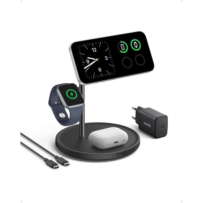 Anker MagGo Soporte de Carga Magnético 3 en 1, 15W, para iPhone, Apple Watch, AirPods, Negro 2