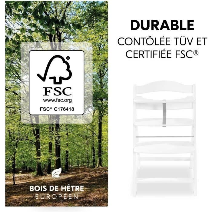 HAUCK Silla Alta de Madera Escalable Alpha+ Blanca - Asiento y Reposapiés Ajustables, Arnés de 5 Puntos, Bandeja Extraíble 2