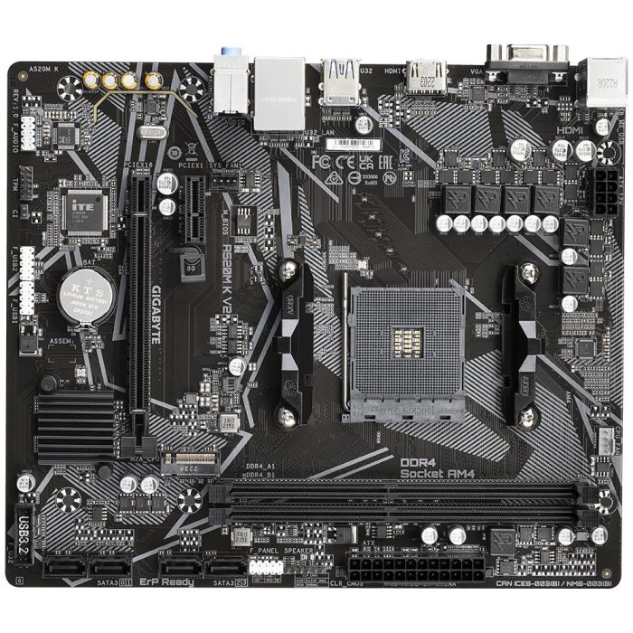 Gigabyte 9MA52MK2-00-11 Placa Base A520M K V2 AMD A520 Socket AM4 Micro ATX DDR4 PCIe 3.0 M.2 GbE LAN Ryzen Series 2