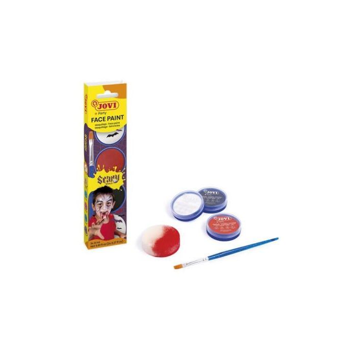 Jovi Maquillaje Crema Estuche Scary, 3 Botes 8ml (Blanco, Rojo, Azul Claro) con Esponja y Pincel, Base Grasa