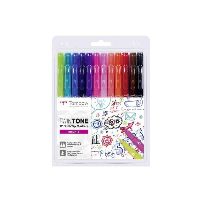 Rotulador Tombow Twintone Doble Punta Colores Brillantes Estuche De 12