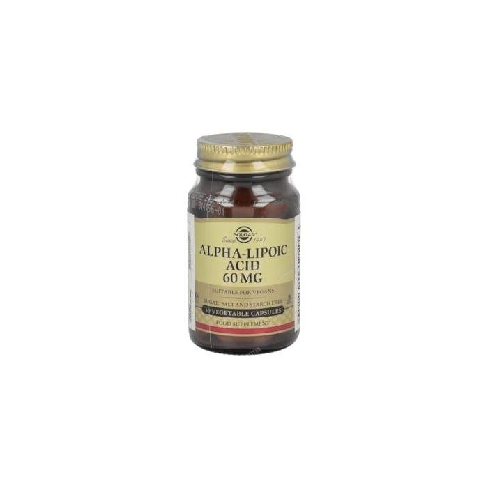 SOLGAR Ácido Alfa Lipoico 60mg, 30 Vegicaps – Contribuye al Normal Funcionamiento Hepático y Metabolismo de Glucosa