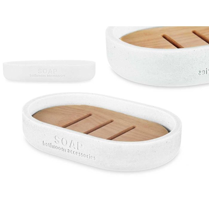 Berilo Jabonera de Resina y Bambú Blanco 12.5x2.5x8.5 cm (6 Unidades)