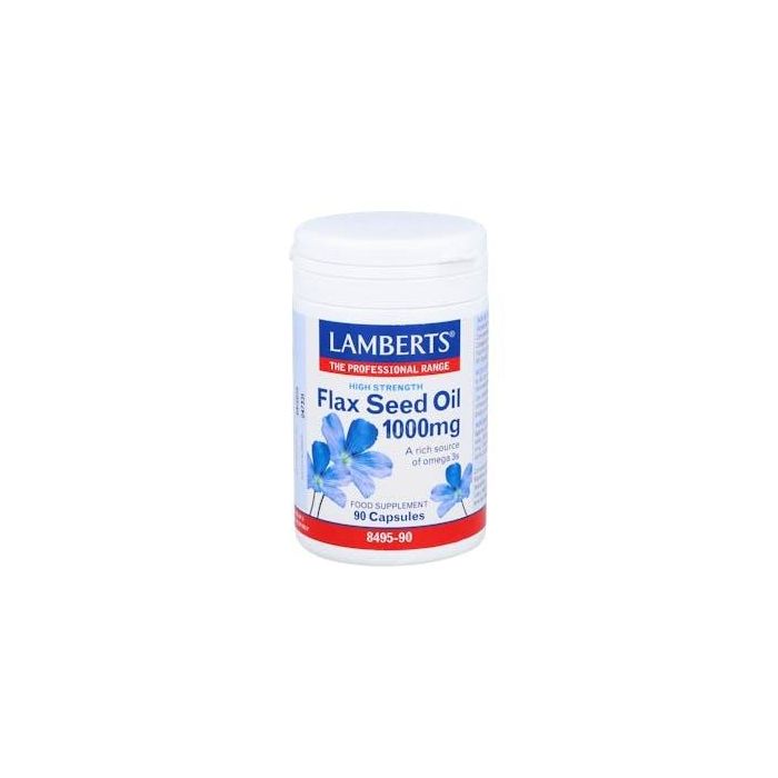 LAMBERTS Aceite de Semillas de Lino 1000 mg 90 Cápsulas. Rico en Omega 3 para Corazón, Articulaciones y Piel. Apto Veganos.
