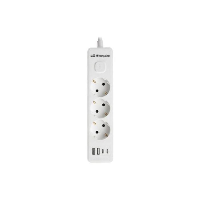 Regleta con Interruptor Orbegozo EN 3100/ 3 Tomas de Corriente/ 2 USB/ 2 USB Tipo-C/ Cable 1.4m/ Blanca