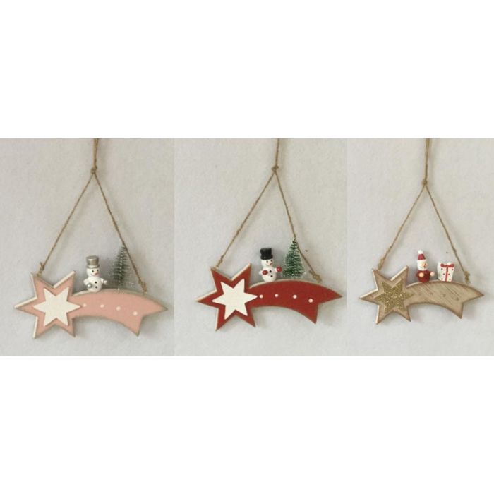 DKD Home Decor Colgante Decoración Navidad Tradicional Madera Rosa Rojo Marrón 12 Unidades