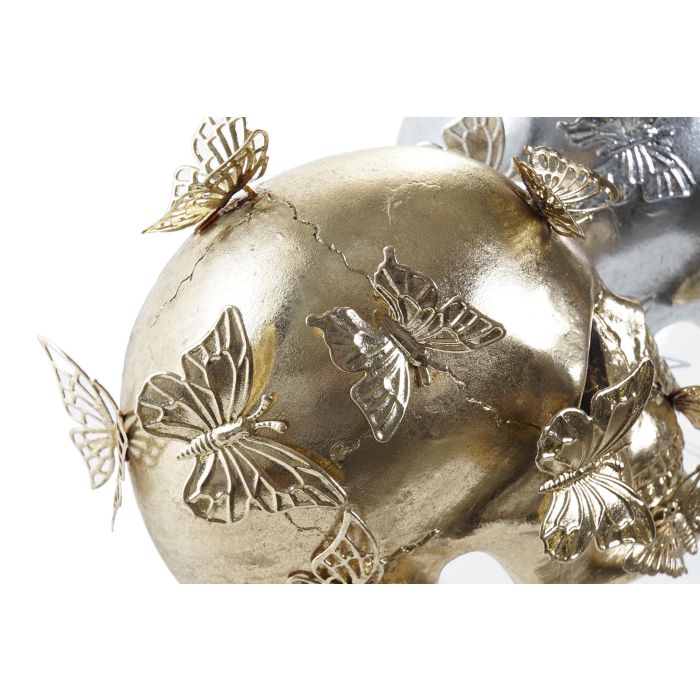 DKD Home Decor Figura Decorativa Glam Calavera Resina Dorado Plateado para Hogar - Pack de 2 Figuras Surtidas - 10.5x11.5x16.5 cm 2