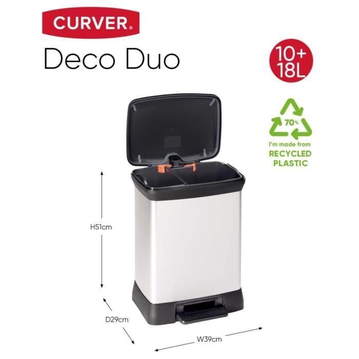 CURVER Papelera con pedal Duo Déco 10 + 18 L - 39x29x50,5 cm 3 CURVER Papelera con pedal Duo Déco 10 + 18 L - 39x29x50,5 cm 3