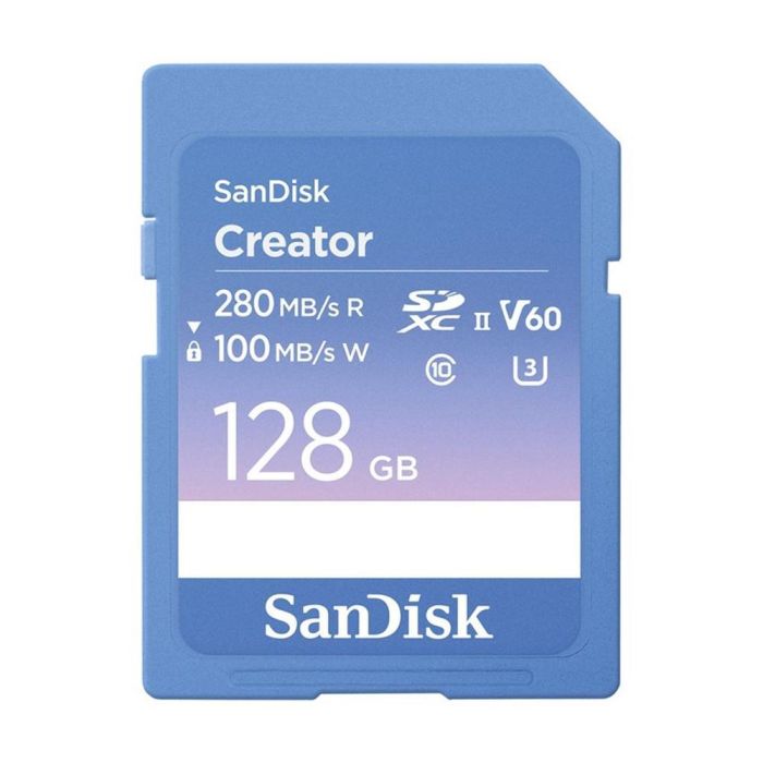 SanDisk Creator Tarjeta de Memoria SDXC UHS-II 128GB V60 U3 para Creadores de Contenido 280MB/s lectura 100MB/s escritura