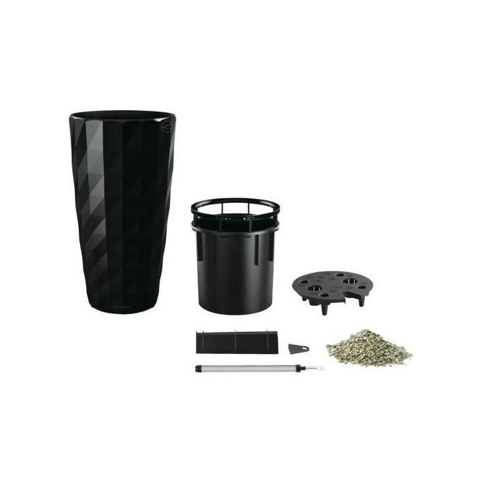 Maceta LECHUZA Diamante Premium - juego completo, negro brillante 1 Maceta LECHUZA Diamante Premium - juego completo, negro brillante 1