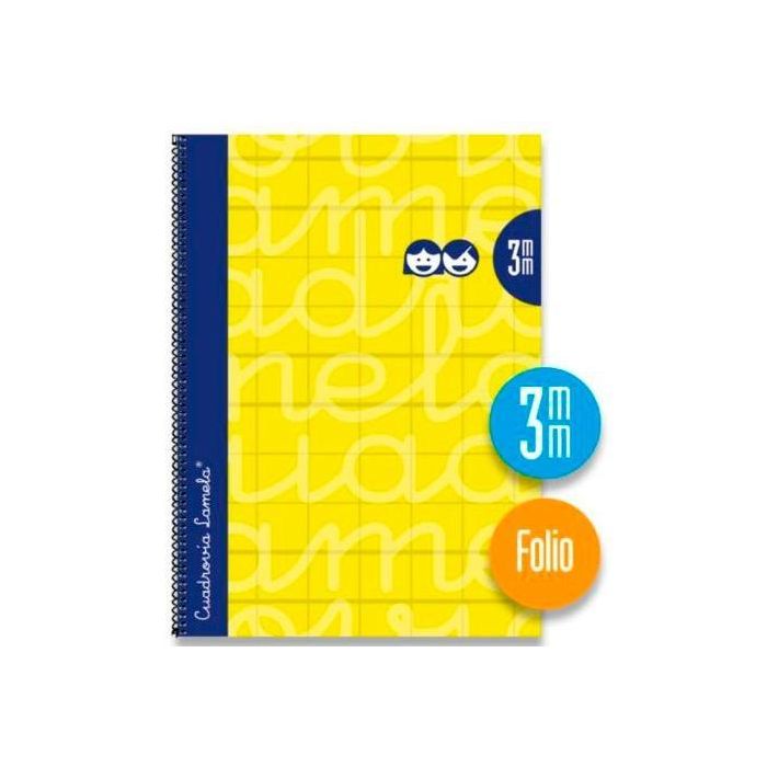 Lamela Cuaderno Espiral 80H Folio 90 gr Cuadrovía 3 mm C-Margen Cubierta Extradura Amarillo -Paquete 5U-