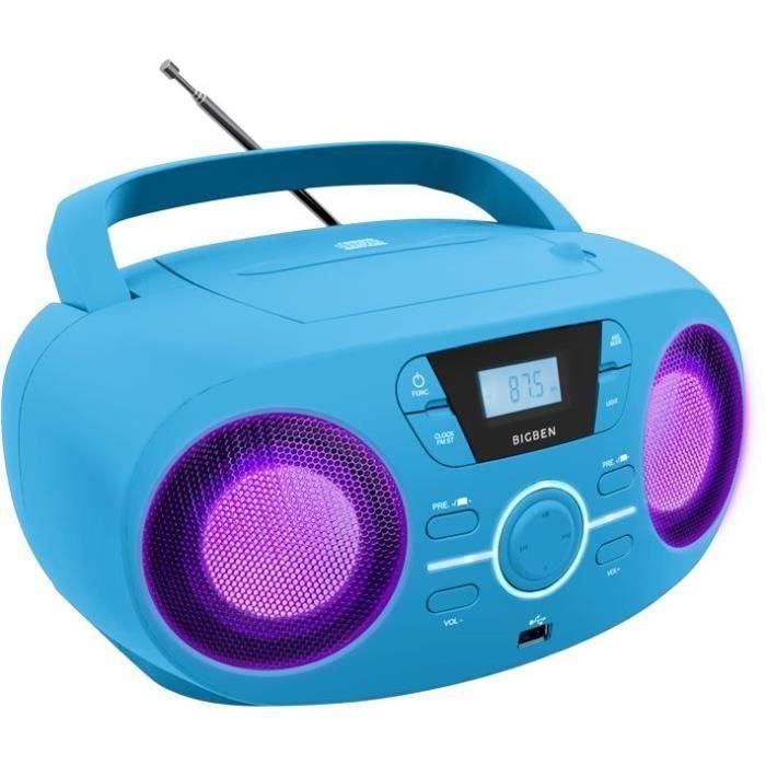 BIGBEN CD61BLUSB Radio Portátil Cd Usb Azul + Altavoces Luminosos 1