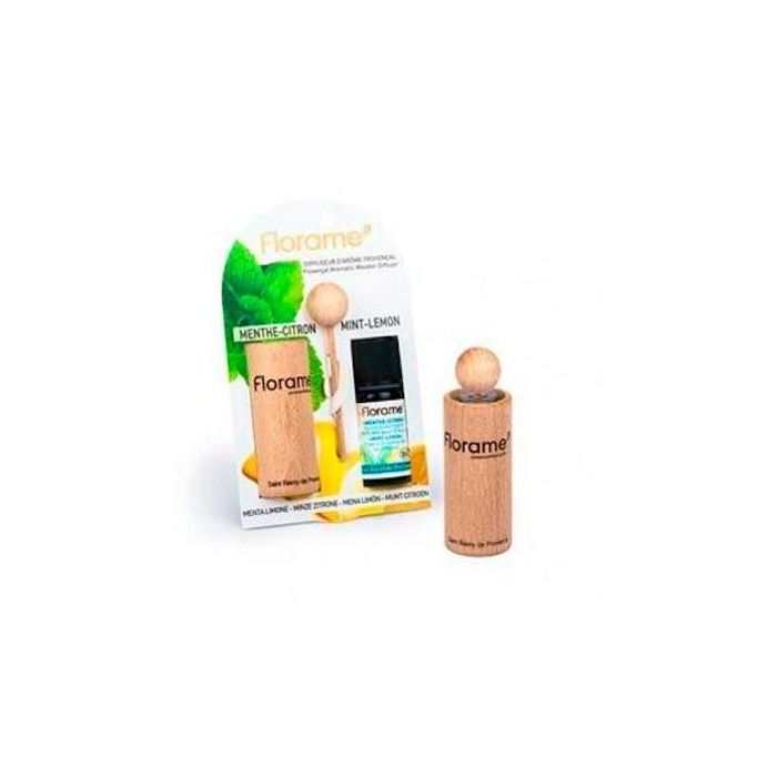 FLORAME Difusor Provenzal de Madera + Aceite Esencial Menta Limón Bio 10ml, Coche/Espacios Pequeños, Vegano y Ecocert