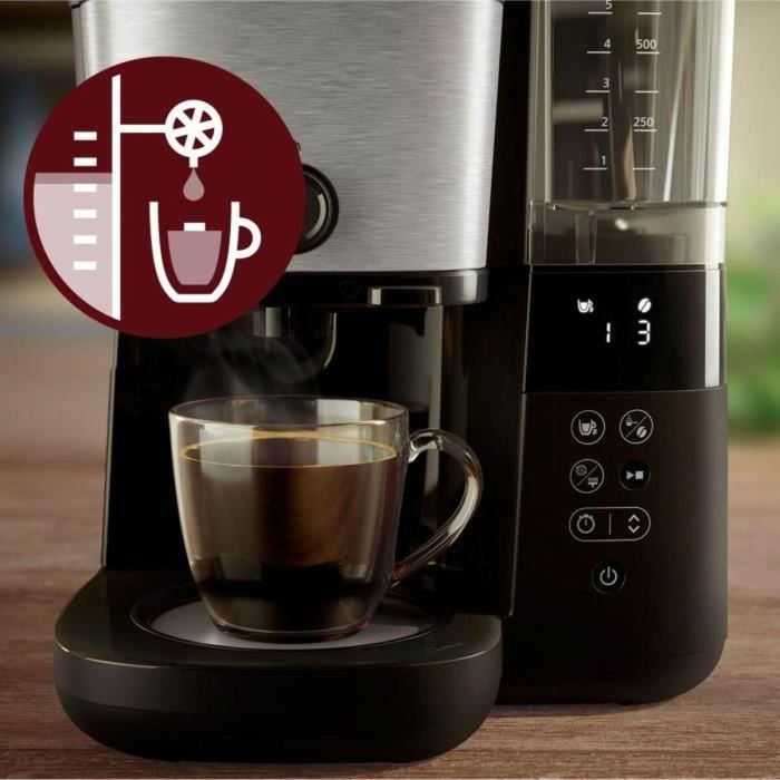 Philips HD7888/01 Cafetera de filtro con molinillo integrado, hasta 10 tazas, 1,25 L, Negra / Plata